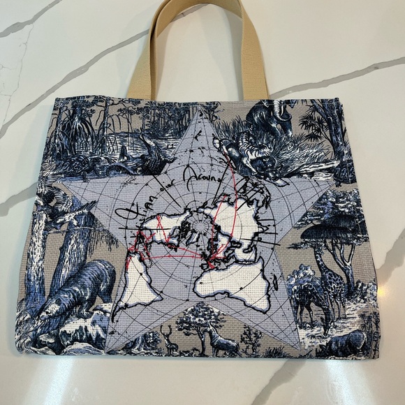 Dior All around the world Blue and Tan Straw Tote - Picture 1 of 5